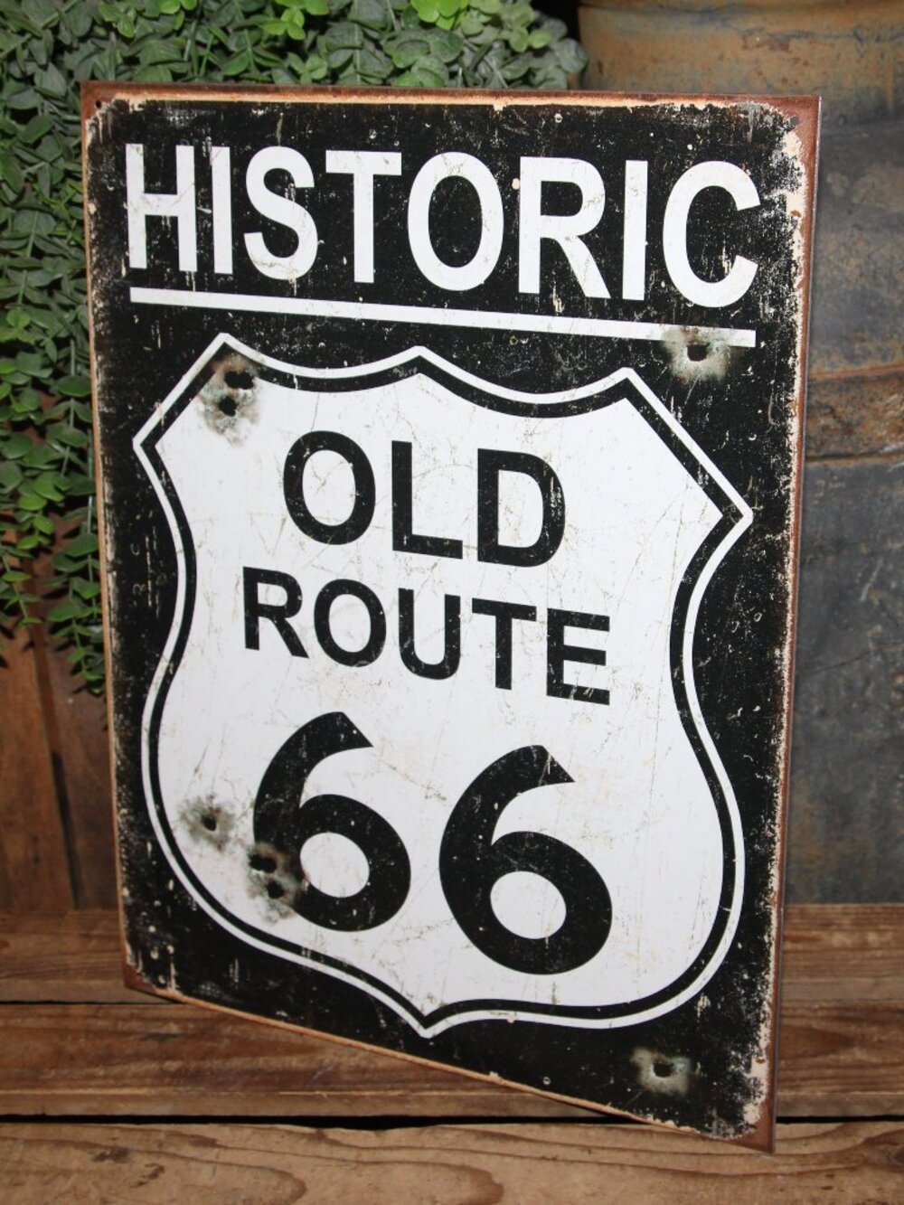 LRG Distressed Metal Historic ROUTE 66 Rt 66 Wall Decor Sign Mancave Game Room